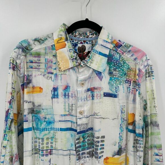ROBERT GRAHAM Stagecoach Abstract White Blue Long Sleeve Button Up Shirt Size XL - Picture 4 of 8